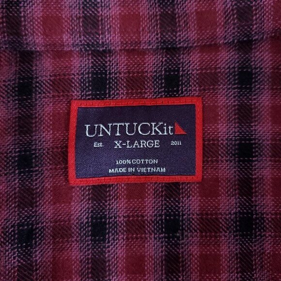 UNTUCKit Calder Mens Size XL Red Black Plaid Flannel Long Sleeve Button Up Shirt - Picture 12 of 16
